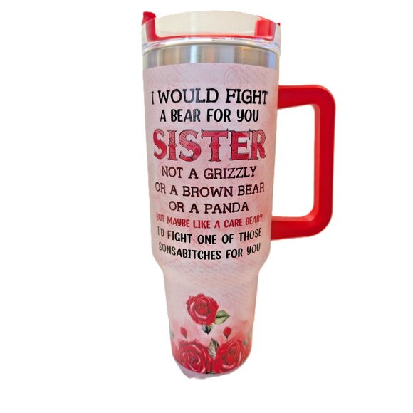 Large 40 oz Tumbler with Handle For SISTER Floral Roses with Straw New - Picture 2 of 11
